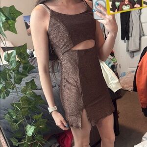 Elegant Brown Cut-Out Dress